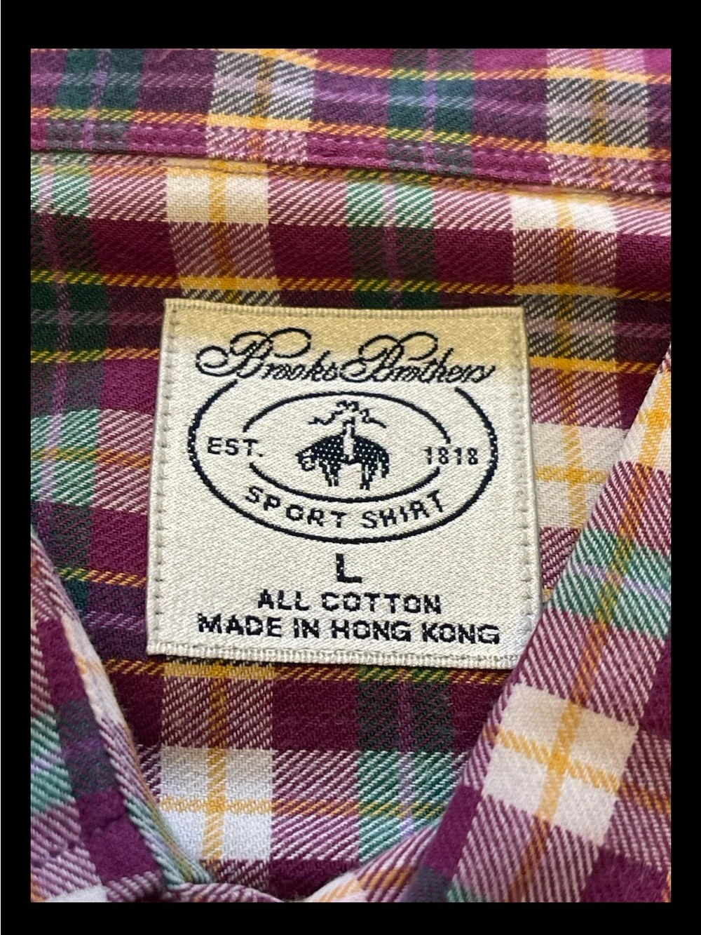 Brooks Brothers 1818 Men's Plaid Button-Down Sport Shirt Cotton  Multicolor Sz L